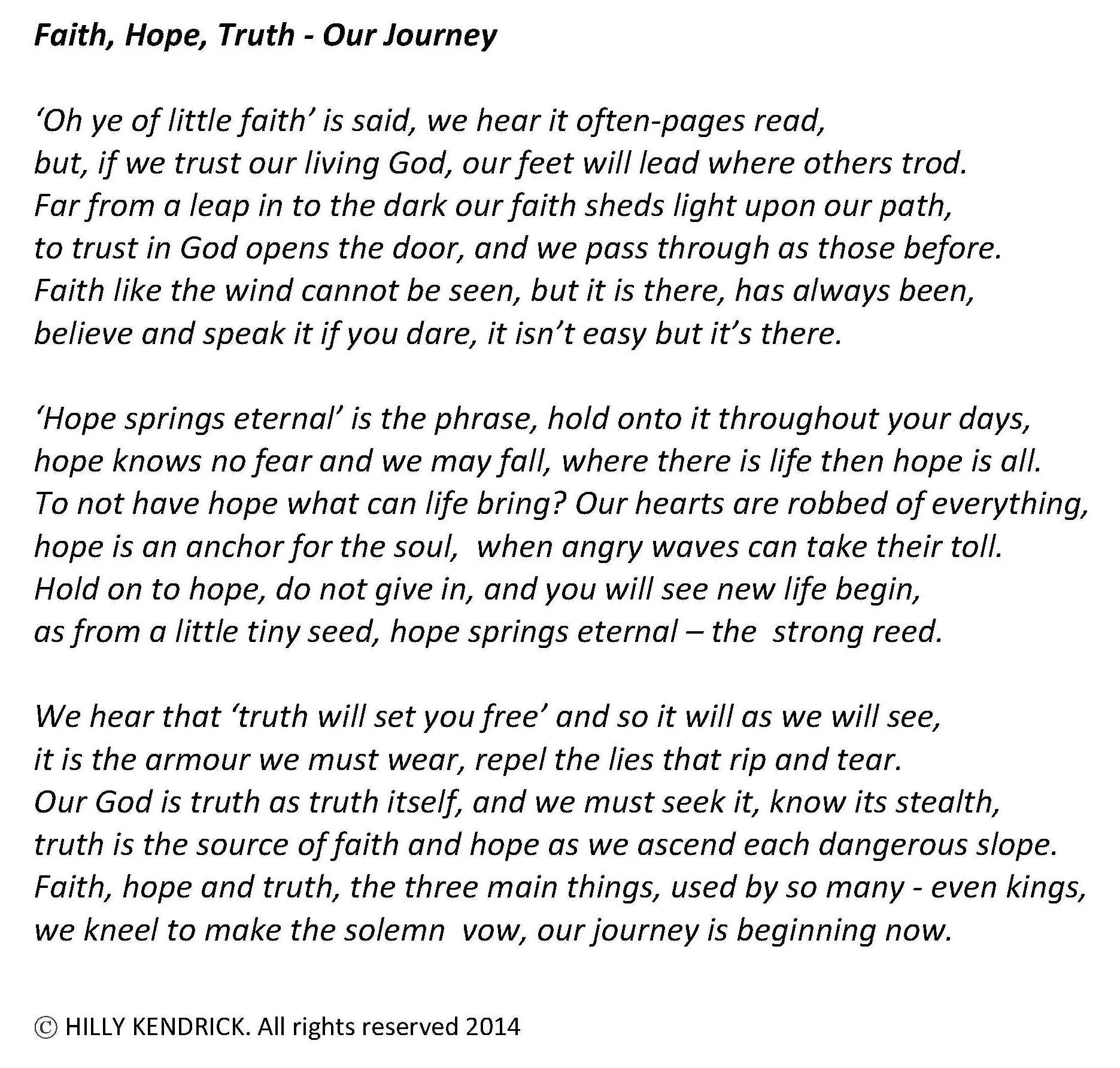 Faith Hope and Truth-Our Journ